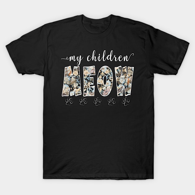 My children meow - Vintage retro animal lover floral pattern T-Shirt by CMDesign